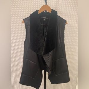 Alfani Black Faux Leather Faux Fur Vest